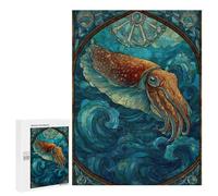 Rompecabezas 500 PCS para Adolescentes Stained Glass Cuttlefish in Ocean Rompecabezas para Adultos Juego Práctico Arte De Pared Desafiante De Completar 500 PCS