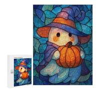 Rompecabezas 500 PCS para Adolescentes Stained Glass Halloween Ghost with Pumpkin Rompecabezas para Adultos Juego Práctico Regalo De Cumpleaños Regalo De Cumpleaños, Regalos, 500 PCS
