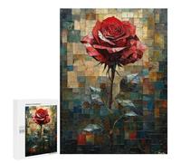 Rompecabezas 500 PCS para Adolescentes Stained Glass Red Rose of Elegance Rompecabezas DIY Juguetes Una Obra De Arte como Regalo para Toda La Familia 500 PCS