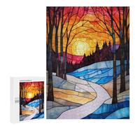 Rompecabezas 500 PCS para Adolescentes Stained Glass Sunset Landscape Rompecabezas para Adultos Juegos De Relajación Vacaciones En Casa Matar El Tiempo 500 PCS