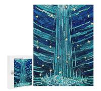Rompecabezas 500 PCS para Adolescentes Stained Glass Waterfall with Stars Rompecabezas para Adultos Juego Práctico Arte De Pared Desafiante De Completar 500 PCS