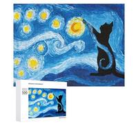 Rompecabezas 500 PCS para Adolescentes Starry Night Cat Silhouette Art Print Rompecabezas para Adultos Juegos Relajantes Decoración Interacción Entre Padres E Hijos 500 PCS