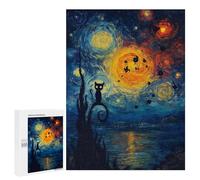 Rompecabezas 500 PCS para Adolescentes Starry Night Cat Silhouette Rompecabezas DIY Juguetes Una Obra De Arte como Regalo para Toda La Familia 500 PCS