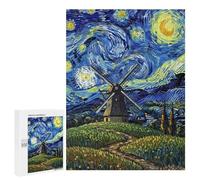 Rompecabezas 500 PCS para Adolescentes Starry Night with Windmill Painting Rompecabezas DIY Juguetes Una Obra De Arte como Regalo para Toda La Familia 500 PCS