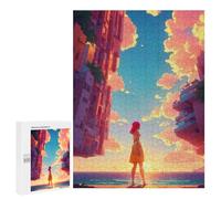 Rompecabezas 500 PCS para Adolescentes Sunset Cityscape with Woman in Yellow Dress Rompecabezas para Adolescentes Juegos Divertidos Ensamblaje De Patrones Ayuda Al Cerebro A Ejercitarse 500 PCS
