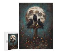Rompecabezas 500 PCS para Adolescentes Three Ravens on Cross with Moon Rompecabezas para Adultos Juego Práctico Arte De Pared Desafiante De Completar 500 PCS
