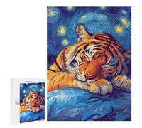 Rompecabezas 500 PCS para Adolescentes Tiger Sleeping Under Starry Night Rompecabezas Juegos Familiares Ensamblaje De Patrones Cumpleaños Y Navidad 500 PCS