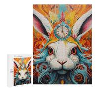 Rompecabezas 500 PCS para Adolescentes Timeless Rabbit A Whimsical Fusion of Colors and Clocks Rompecabezas para Adultos Juguete Decoración De Pared Mejora La Memoria Ayuda A Ejercitar El Cerebro 500