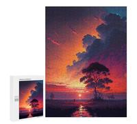 Rompecabezas 500 PCS para Adolescentes Tree by The River Sunset Rompecabezas para Adultos Juegos De Relajación Vacaciones En Casa Matar El Tiempo 500 PCS