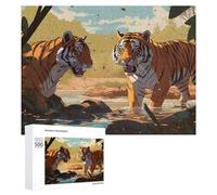 Rompecabezas 500 PCS para Adolescentes Two Tigers Confront Each Other in The Wild Rompecabezas para Adultos Juegos Divertidos Una Obra De Arte Ayuda A Ejercitar El Cerebro 500 PCS
