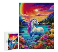 Rompecabezas 500 PCS para Adolescentes Unicorn in A Rainbow Garden Rompecabezas para Adultos Juego Familiar Carrera De Velocidad De Manos Regalos para Reducir El Estrés 500 PCS