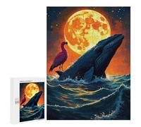 Rompecabezas 500 PCS para Adolescentes Whale, Flamingo, and Moon Fantasy Art Rompecabezas para Adultos Juego Práctico Arte De Pared Desafiante De Completar 500 PCS