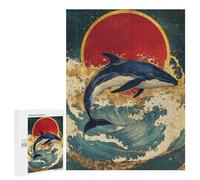 Rompecabezas 500 PCS para Adolescentes Whale Riding Waves Art Print-1 Rompecabezas para Adultos Mejora La Memoria Interacción Entre Padres E Hijos Juguete Juego Intelectual 500 PCS