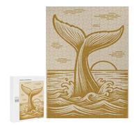 Rompecabezas 500 PCS para Adolescentes Whale Tail with Sun and Waves Golden Beige Rompecabezas para Adultos Juegos Familiares Carrera De Velocidad De Manos para Cumpleaños, Navidad 500 PCS