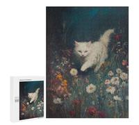 Rompecabezas 500 PCS para Adolescentes White Cat in Flower Field Rompecabezas para Adultos Juego Familiar Una Obra De Arte como Regalo para Toda La Familia 500 PCS