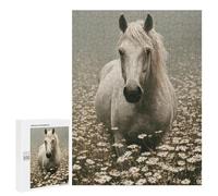 Rompecabezas 500 PCS para Adolescentes White Horse in Daisy Field Rompecabezas para Adultos Rompecabezas Mejora La Memoria Desafío Educativo Reducción del Estrés Regalos 500 PCS