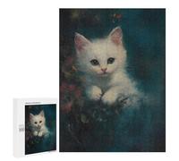 Rompecabezas 500 PCS para Adolescentes White Kitten Portrait Rompecabezas para Adultos Juego Práctico Arte De Pared Desafiante De Completar 500 PCS