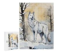 Rompecabezas 500 PCS para Adolescentes White Wolf Watercolor Rompecabezas para Adultos Juguetes DIY para La Diversión Familiar Ayuda A Ejercitar El Cerebro 500 PCS