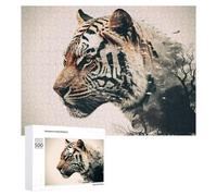 Rompecabezas 500 PCS para Adolescentes Wild Tiger Portrait with Abstract Artwork Rompecabezas para Adultos Juego Familiar Carrera De Velocidad De Manos Regalos para Reducir El Estrés 500 PCS