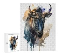 Rompecabezas 500 PCS para Adolescentes Wildebeest in Watercolor Rompecabezas para Adultos Juegos De Relajación Vacaciones En Casa Matar El Tiempo 500 PCS
