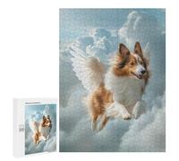 Rompecabezas 500 PCS para Adolescentes Winged Sheltie Dog Flying in Clouds Shetland Sheepdog Pet Loss Wall Art Rompecabezas para Adultos Juguete Decoración De Pared Difícil Difícil Desafiante De Comp