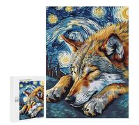 Rompecabezas 500 PCS para Adolescentes Wolf in Starry Night Style Rompecabezas para Adultos Juegos De Relajación Vacaciones En Casa Matar El Tiempo 500 PCS