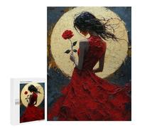 Rompecabezas 500 PCS para Adolescentes Woman in Red Dress with Rose Rompecabezas para Adultos Juego Práctico Regalo De Cumpleaños Regalo De Cumpleaños, Regalos, 500 PCS