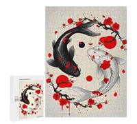 Rompecabezas 500 PCS para Adolescentes Yin Yang Koi Fish Sakura Rompecabezas para Adultos Juguetes DIY para La Diversión Familiar Ayuda A Ejercitar El Cerebro 500 PCS