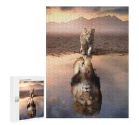 Rompecabezas 500 PCS para Adolescentes Young Lion Reflection in Water Rompecabezas Juego De Ingenio Aliviador De Estrés Desafiante para Completar 500 PCS