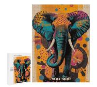 Rompecabezas 500 PCS para Adultos Abstract Elephant Art Vibrant Elephant Pop Art Bold and Striking Wildlife Design Rompecabezas para Adultos Juegos Familiares Carrera De Velocidad Manual Regalos Par