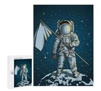 Rompecabezas 500 PCS para Adultos Astronaut on The Moon with Flag Rompecabezas De Juguete para Decoración De Pared, Divertido Y Humorístico, Cumpleaños 500 PCS