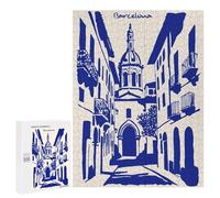 Rompecabezas 500 PCS para Adultos Barcelona Street View in Blue Rompecabezas Juego De Ingenio Difícil Oferta como Regalo para Toda La Familia 500 PCS