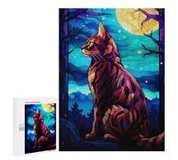 Rompecabezas 500 PCS para Adultos Bengal Cat and Moonlight Rompecabezas para Adultos Juguete Decoración De Pared Decoración del Hogar para Cumpleaños, Navidad 500 PCS