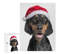 Rompecabezas 500 PCS para Adultos Black and Tan Coonhound Dog with Santa Hat Rompecabezas para Adultos Juegos Divertidos Vacaciones En Casa Matar El Tiempo para Cumpleaños, Navidad 500 PCS