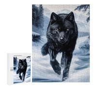 Rompecabezas 500 PCS para Adultos Black Wolf in Winter Landscape Rompecabezas para Adultos Juegos Relajantes Regalos para Mujeres para Cumpleaños, Navidad 500 PCS