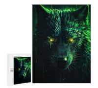 Rompecabezas 500 PCS para Adultos Black Wolf with Green Aura Rompecabezas para Adultos Juguete Decoración De Pared Mejora La Memoria Regalo De Cumpleaños, Regalos, 500 PCS