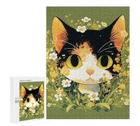 Rompecabezas 500 PCS para Adultos Calico Cat in Flowers Illustration Rompecabezas Juego De Ingenio Difícil Oferta como Regalo para Toda La Familia 500 PCS