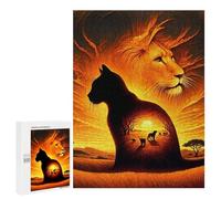 Rompecabezas 500 PCS para Adultos Cat Silhouette Lion Sunset Rompecabezas Juego Familiar Difícil Oferta Difícil como Regalo para Toda La Familia 500 PCS