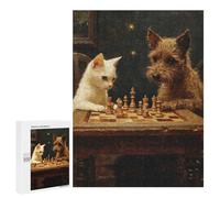 Rompecabezas 500 PCS para Adultos Chess Playing Cat and Dog Rompecabezas para Adultos Juegos Divertidos Vacaciones En Casa Matar El Tiempo para Cumpleaños, Navidad 500 PCS