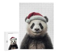 Rompecabezas 500 PCS para Adultos Christmas Panda with Santa Hat Portrait Rompecabezas para Adultos Juegos Familiares Carrera De Velocidad Manual Regalos para Amigos Y Familiares 500 PCS