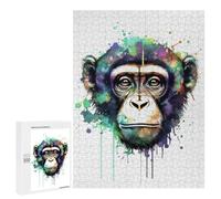 Rompecabezas 500 PCS para Adultos Colorful Chimpanzee Portrait Art Print Rompecabezas para Adultos Juguete Decoración De Pared Decoración Perfecta Regalos para Reducir El Estrés 500 PCS