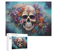 Rompecabezas 500 PCS para Adultos Colorful Floral Sugar Skull Artwork-2 Rompecabezas De Juguete para Decoración De Pared, Divertido Y Humorístico, Cumpleaños 500 PCS