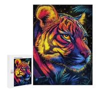 Rompecabezas 500 PCS para Adultos Colorful Tiger Portrait in Jungle Setting Rompecabezas para Adultos Juegos Divertidos Vacaciones En Casa Matar El Tiempo para Cumpleaños, Navidad 500 PCS
