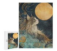 Rompecabezas 500 PCS para Adultos Cute Cat Look at The Moon Rompecabezas para Adultos Juguete Decoración De Pared Decoración Perfecta Regalos para Reducir El Estrés 500 PCS