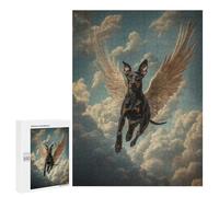 Rompecabezas 500 PCS para Adultos Doberman Angel Majestic Pet Memorial Dog with Wings Rompecabezas para Adultos Juegos Divertidos Vacaciones En Casa Matar El Tiempo para Cumpleaños, Navidad 500 PCS