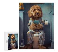 Rompecabezas 500 PCS para Adultos Dog on Toilet with Phone Rompecabezas De Juguete para Decoración De Pared, Divertido Y Humorístico, Cumpleaños 500 PCS