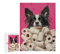 Rompecabezas 500 PCS para Adultos Dog with Toilet Paper Painting Papillon Dog Toilet Art Rompecabezas para Adultos Juguetes De Bricolaje Pero Divertidos Y Humorísticos para Cumpleaños, Navidad 500 PC