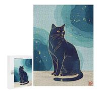Rompecabezas 500 PCS para Adultos Elegant Black Cat Illustration with Gold Accents Rompecabezas para Adultos Juguete Decoración De Pared Decoración del Hogar para Cumpleaños, Navidad 500 PCS
