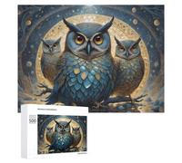 Rompecabezas 500 PCS para Adultos Enchanted Owl Trio in Mystical Forest Rompecabezas De Juguete para Decoración De Pared, Divertido Y Humorístico, Cumpleaños 500 PCS