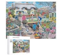 Rompecabezas 500 PCS para Adultos Family Garden Day A Cozy Cottage Scene Rompecabezas De Juguete para Decoración De Pared, Divertido Y Humorístico, Cumpleaños 500 PCS